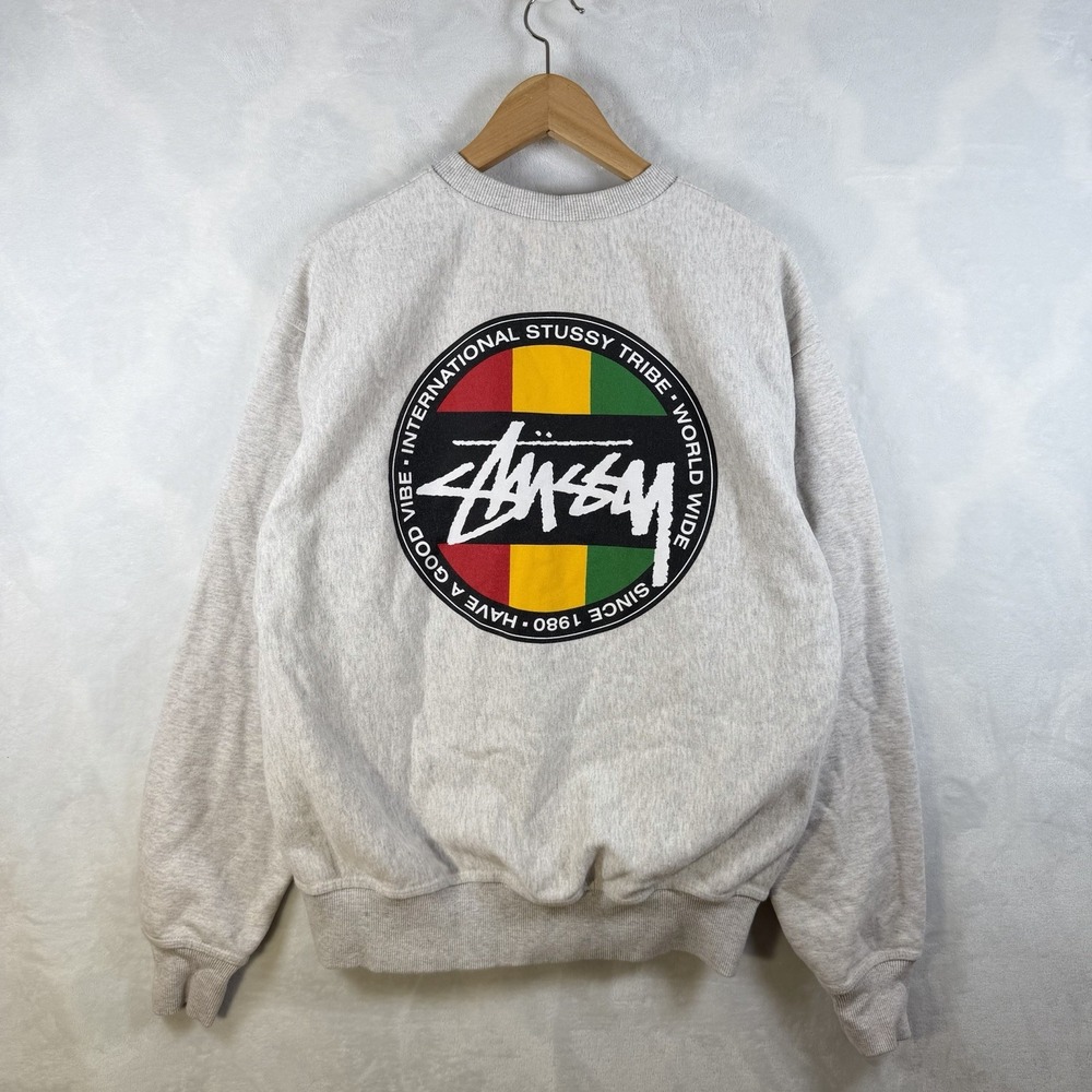 Vintage Stussy 2000s Rasta Tribe Crewneck Sweatshirt Men's Size Medium